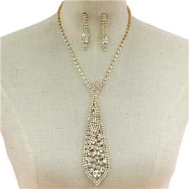 Rhinestone Round Tie Necklace Set