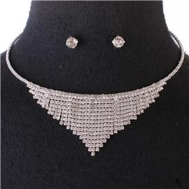 Rhinestones Fringed Choker Necklace Set