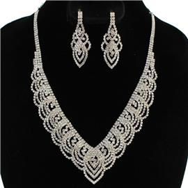 Rhinestones Leaves Shape Necklace Set