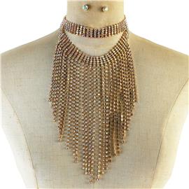 Rhinestones Choker Fringed Necklace Set