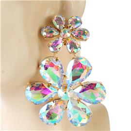 Crystal Long Flower Clip-On Earring