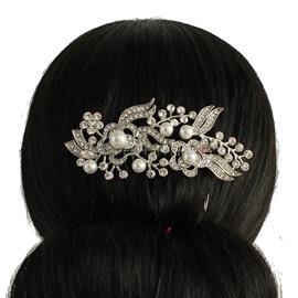 Crystal Pearl Roses Hair Comb