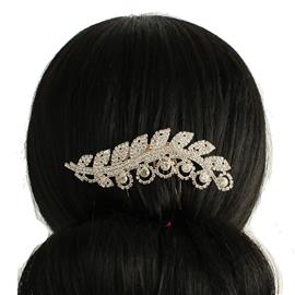 Rhinestones Leaves Round Hair Comb