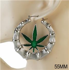 55mm Cannabis Bamboo Style Hoop Earring