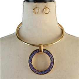 Metal Glitter Round Choker Necklace