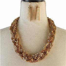 Metal Box Chain Necklace Set