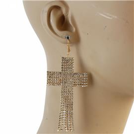 Rhinestones Cross Fringed Earring