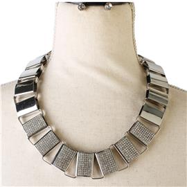 Metal Stones Box Chain Necklace Set