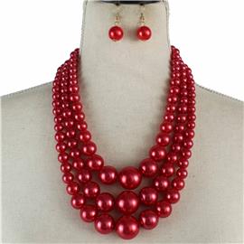 3 Layered Pearl Necklace Set