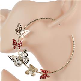 Metal Stones Butterfly Hoop Earring