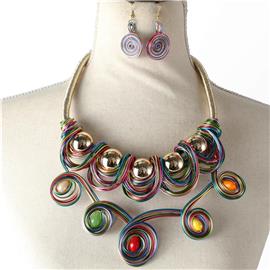 Fashion Cord Wired Ball Necklace Set