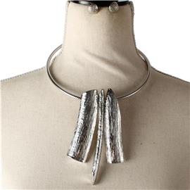 Metal Drop Choker Necklace Set