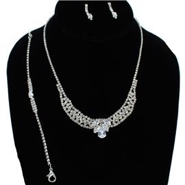 JR Rhinestones 3 Pcs Teardrop Necklace Set