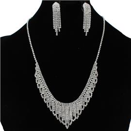 Rhinestones Casting Clip-On Necklace Set