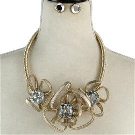 Cord Stone Flower Necklace Set