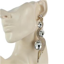 Stones Oval Long Clip-On Earring