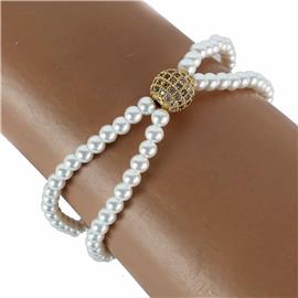 Pearls CZ Sphere Charms Bracelet