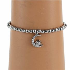 Stainless Steel Charm Half-Moon Stretch Bracelet