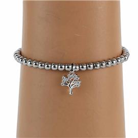 Stainless Steel Charm Tree Stretch Bracelet