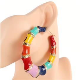 Enamel Metal Round Hoop Earring