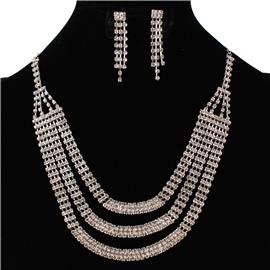 Rhinestones 3 Layerd Necklace Set