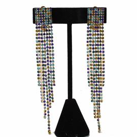 Clip On Rhinestones Fringes Earring