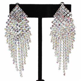 Clip On Rhinestones Fringes Earring