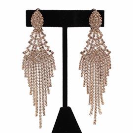 Clip On Rhinestones Fringes Earring