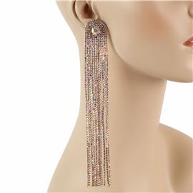 Rhinestones Fringes Long Earring