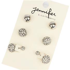 Stones-Metal 3 Ball Pairs Earring