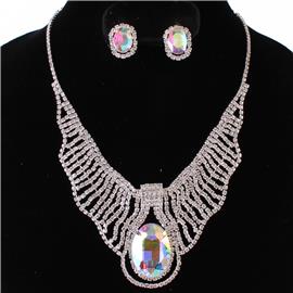 Rhinestones Oval Necklace Set