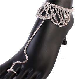 Rhinestones Drop Anklet With Ring