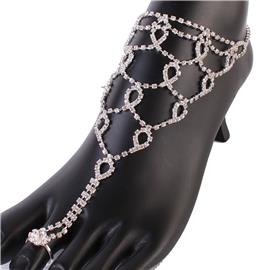 Rhinestones Swirl Tear Anklet With Ring