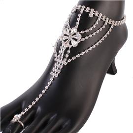 Rhinestones Layereds Flower Anklet With Ring