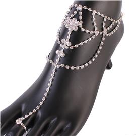 Rhinestones Flower Anklet With Ring