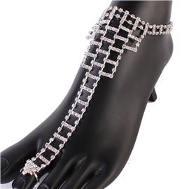 Rhinestones Rectangle Anklet With Ring