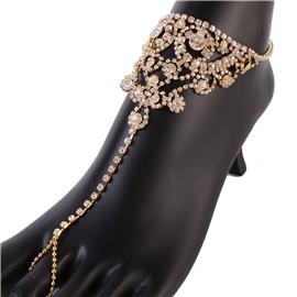 Rhinestones Swirl Round Anklet With Ring