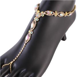 Rhinestones Anklet With Ring