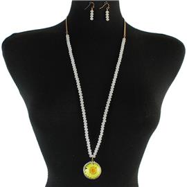 Long Beads Pendant Flower Necklace Set