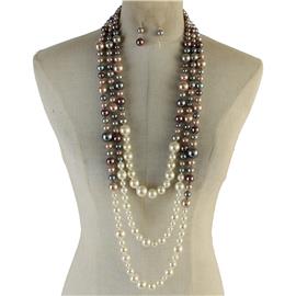 Multilayereds Long Pearls Necklace Set