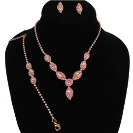 Rhinestones 3 Pcs Leaf Necklace Set