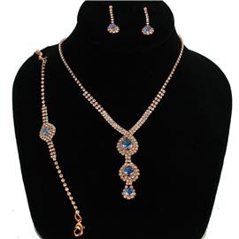 Rhinestones 3 Pcs Round Drop Necklace Set