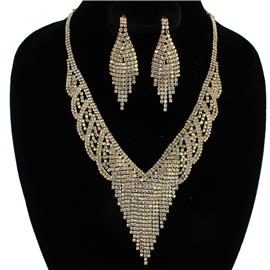 Rhinestones Fringed Necklace Set