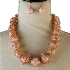 Metal Wired Pearl Ball Necklace Set