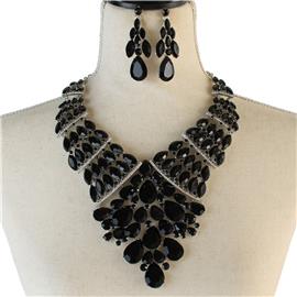 Crystal Teardrop Bib Necklace Set