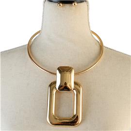 Metal Rectangle Necklace Set