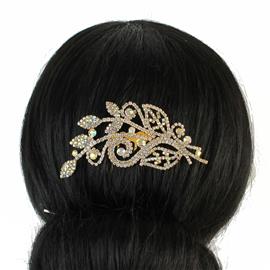 Rhinestones Swirl Leaf Hair Comb