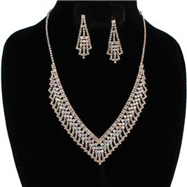 Rhinestone V Shaped Necklace Set