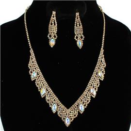 Rhinestones Oval Necklace Set