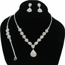 Rhinestone Teardrop 3 Pcs Necklace Set